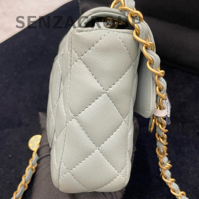 Chanel Quilted Chain Shoulder Bag Grey Gold Women Classic Fashion