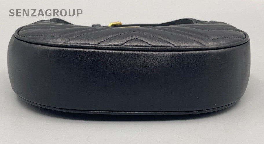 Gucci Marmont Chain Shoulder Bag Black Gold Used Women Designer Classic