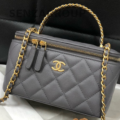 Chanel Classic Gray Gold Quilted Long Box Chain Shoulder Crossbody Bag