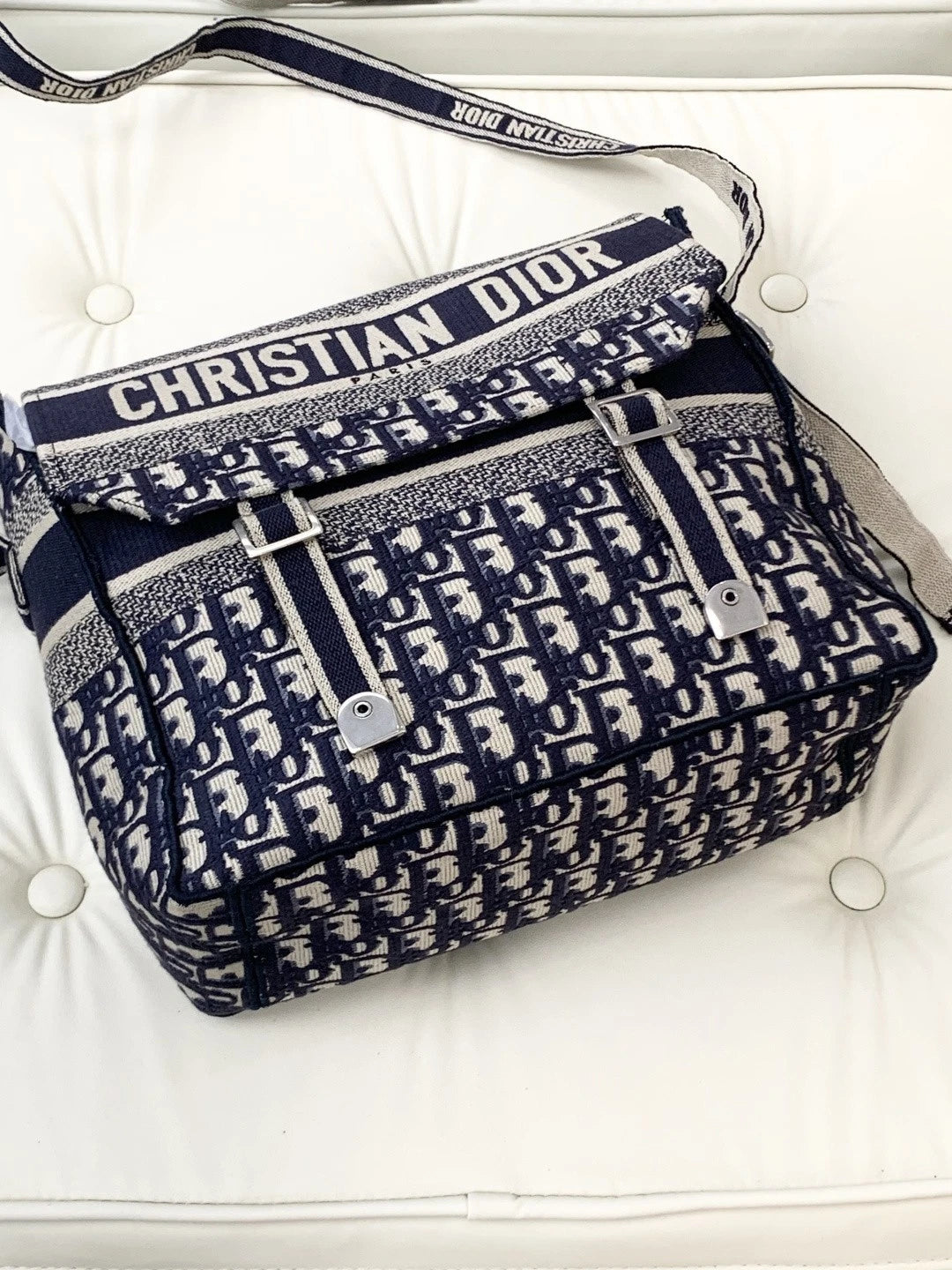 Christian Dior Camp Oblique Shoulder Crossbody Bag Blue Silver Unisex S