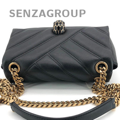 Bvlgari Serpenti Cabochon Chain Shoulder Bag Black Gold Classic Women