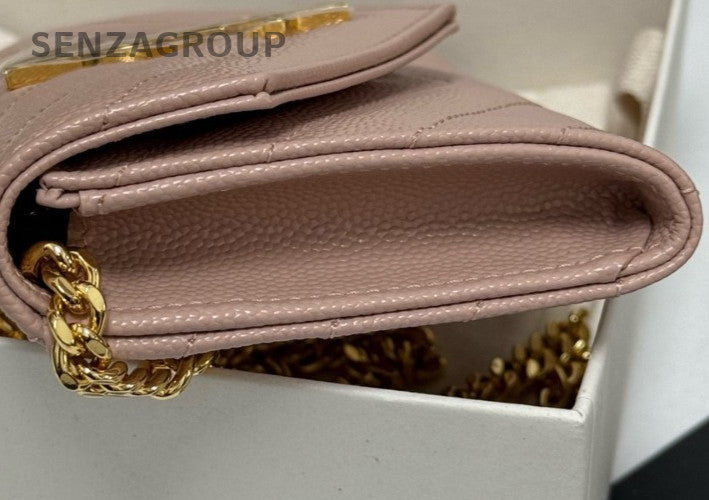 Saint Laurent Calfskin Chain Shoulder Bag Crossbody Pink Gold Used Women Classic