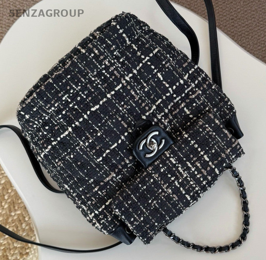 Chanel Salzburg PM Backpack Black Silver Used Women Classic Designer