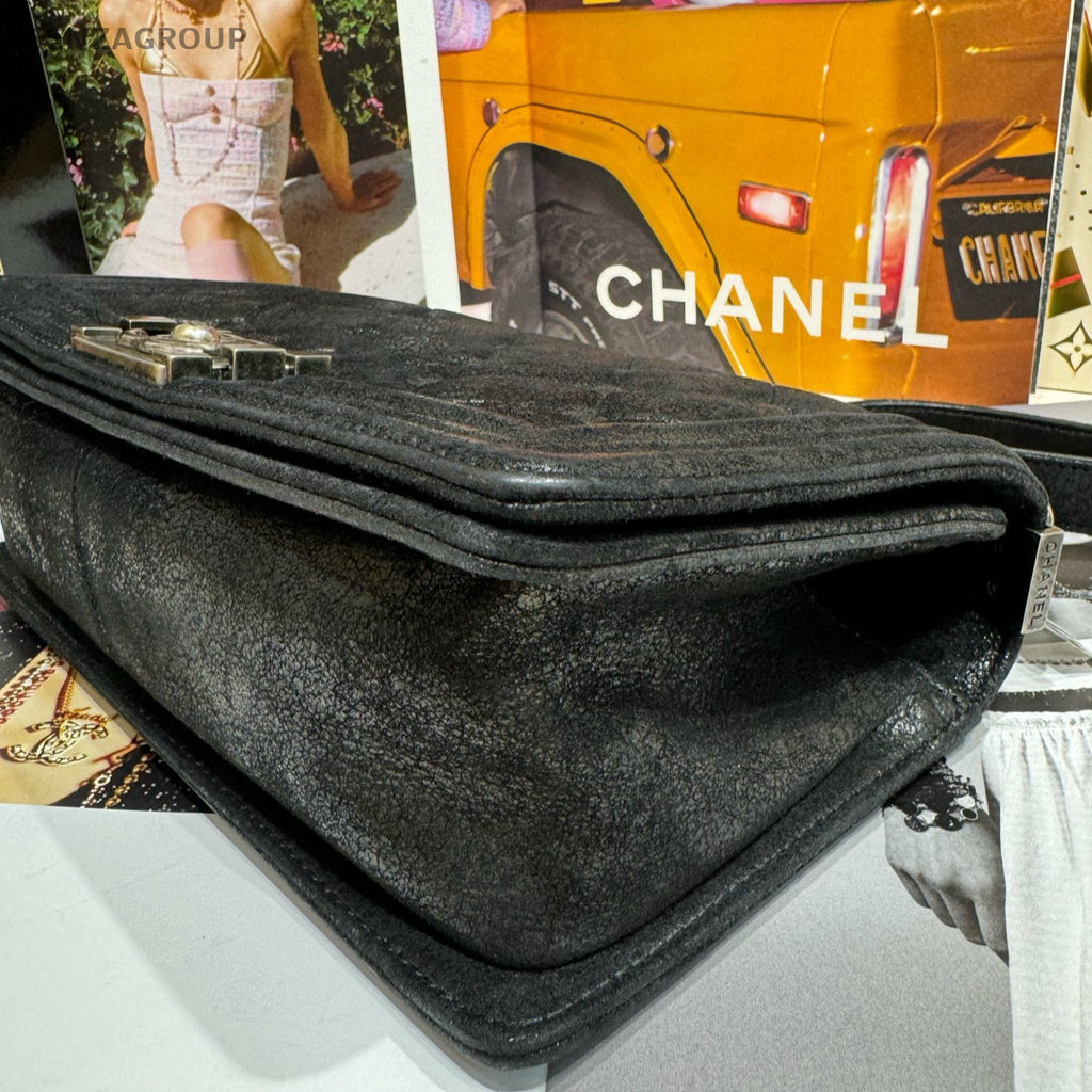 Chanel Le Boy Medium Black Silver Classic Chain Shoulder Crossbody Bag