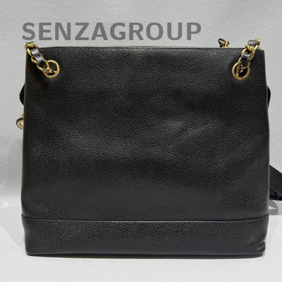 Chanel Gold Ball Zipper Tote Shoulder Crossbody Bag Black Gold