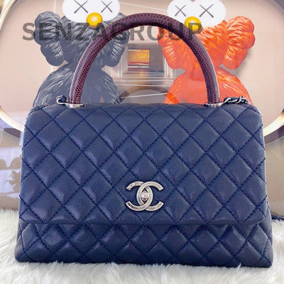 Chanel Coco Handle Calfskin Blue Silver Hardware Tote Chain Crossbody Bag
