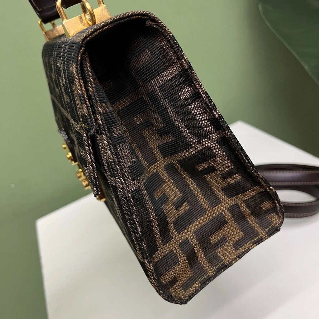 Fendi Zucca Monogram Top Handle Bag Shoulder Bag Brown Women