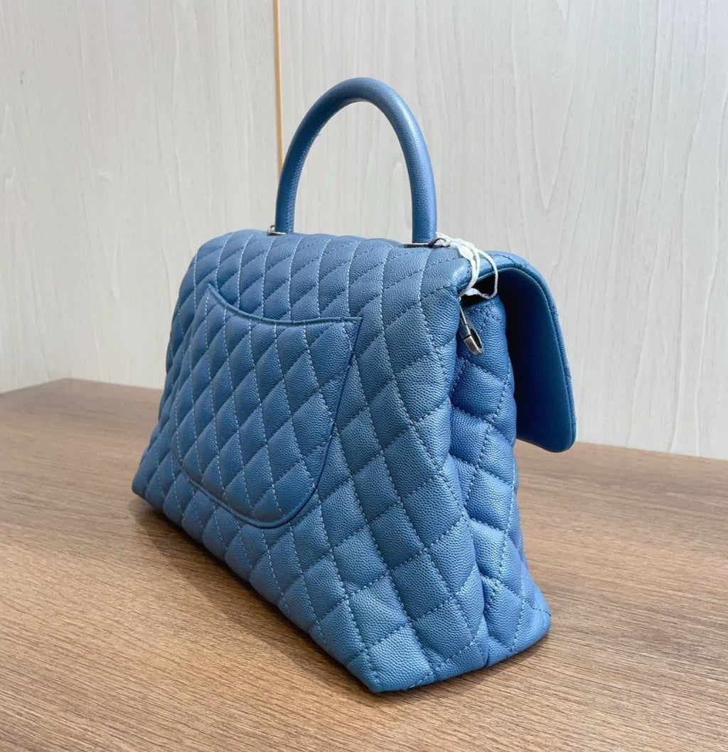 CHANEL Coco Handle Calfskin GM Top Handle Bag Crossbody Bag Blue Women