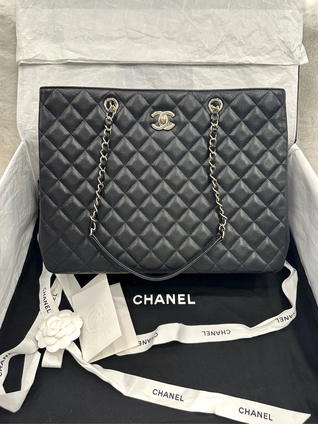 CHANEL GST Black Leather Large Tote Shopping Bag For Women