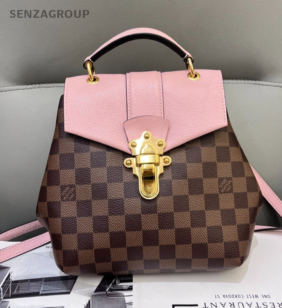 Louis Vuitton Clapton Backpack Damier Ebene Top Handle Brown Pink Women