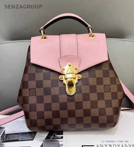 Louis Vuitton Clapton Backpack Damier Ebene Top Handle Brown Pink Women