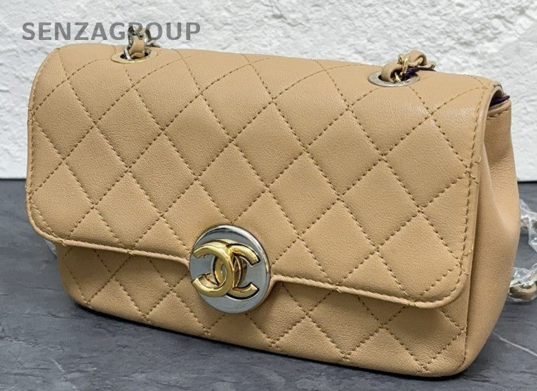 Chanel Classic Flap Mini Diamond Chain Shoulder Bag Beige Used Women Designer