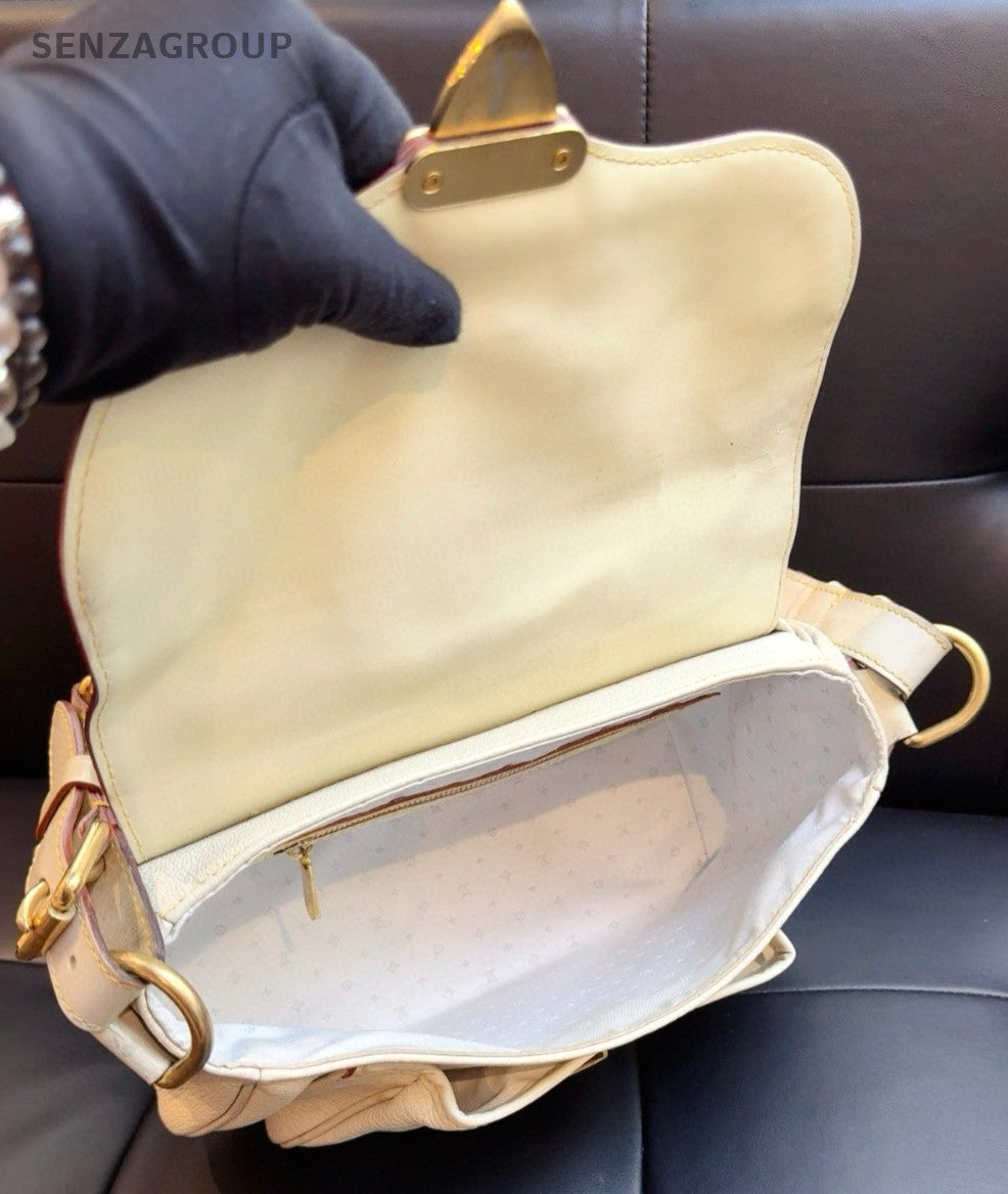 Louis Vuitton Suhali Cream White Shoulder Handbag Women White Gold