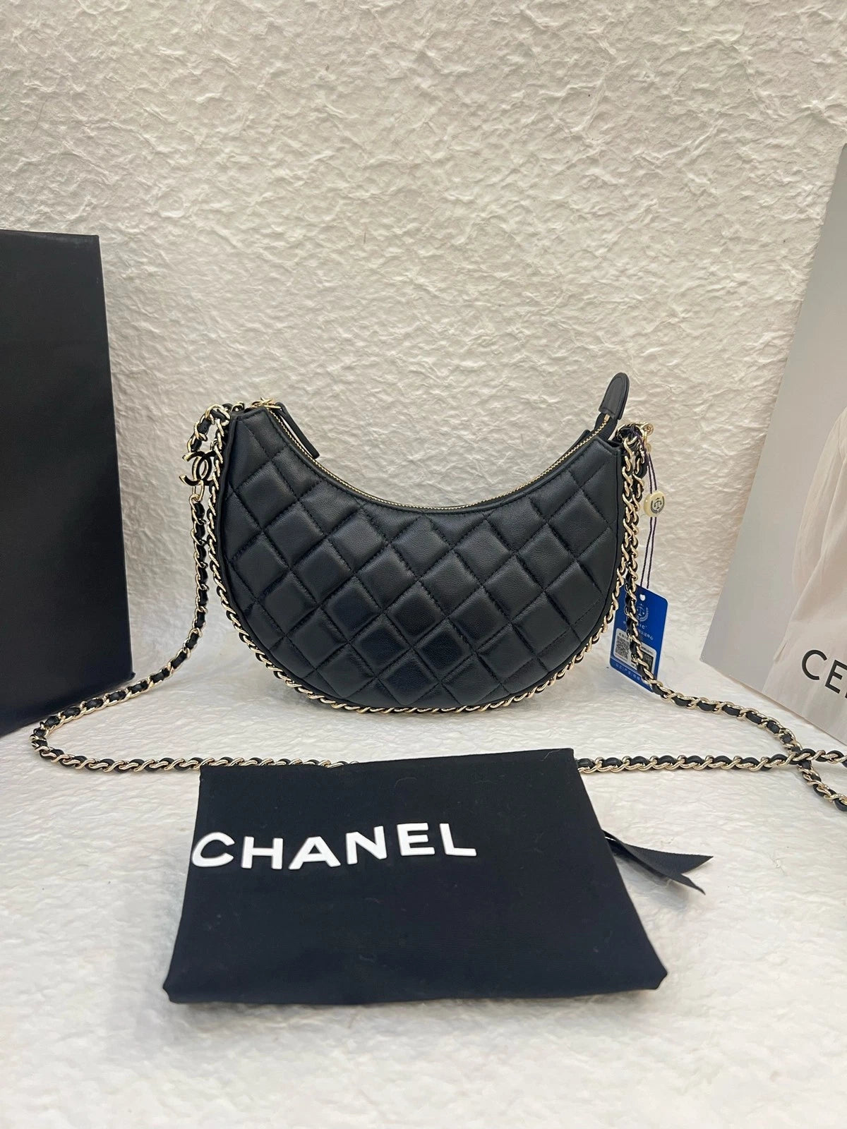 Chanel Loop Black Gold Shoulder Bag Excellent