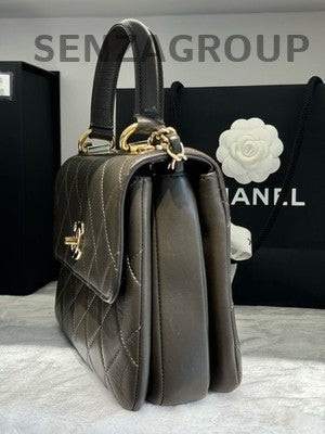 Chanel Trendy CC Shoulder Bag Lambskin Olive Green Gold Hardware