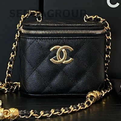 Chanel 25C Black Gold Mini Box Quilted Leather Chain Crossbody Bag
