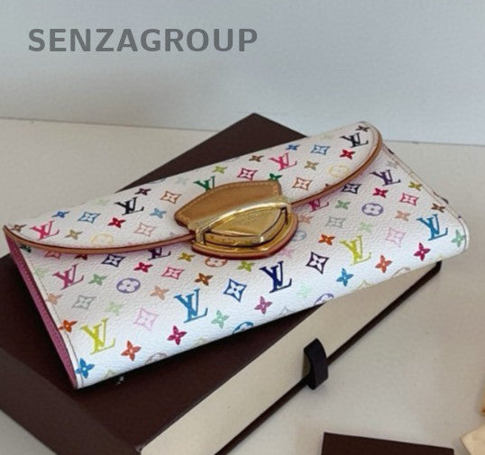 Louis Vuitton Monogram White Multicolor Long Wallet Women Classic Vintage
