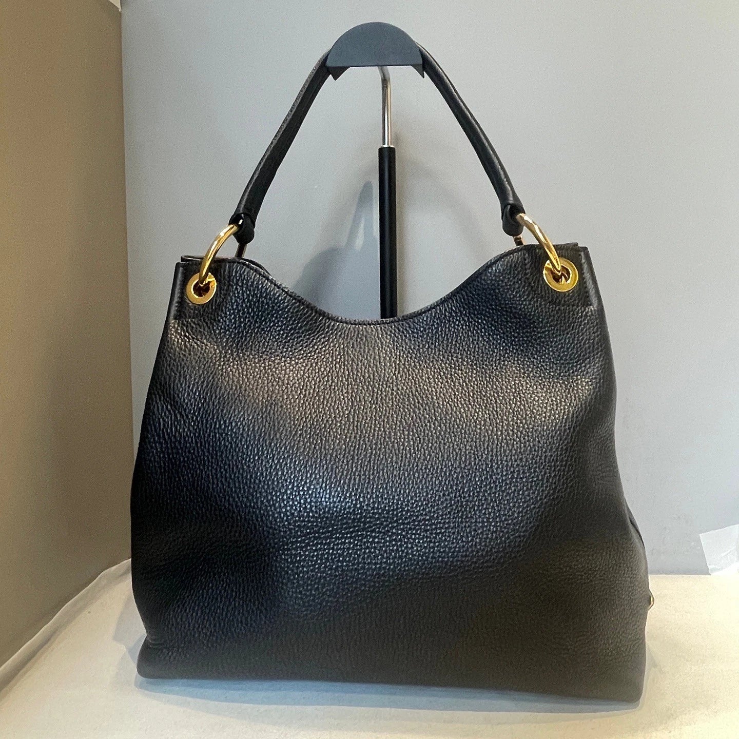 Prada Hobo Tote 2Way Top Handle Shoulder Bag Black Gold Used Women Classic