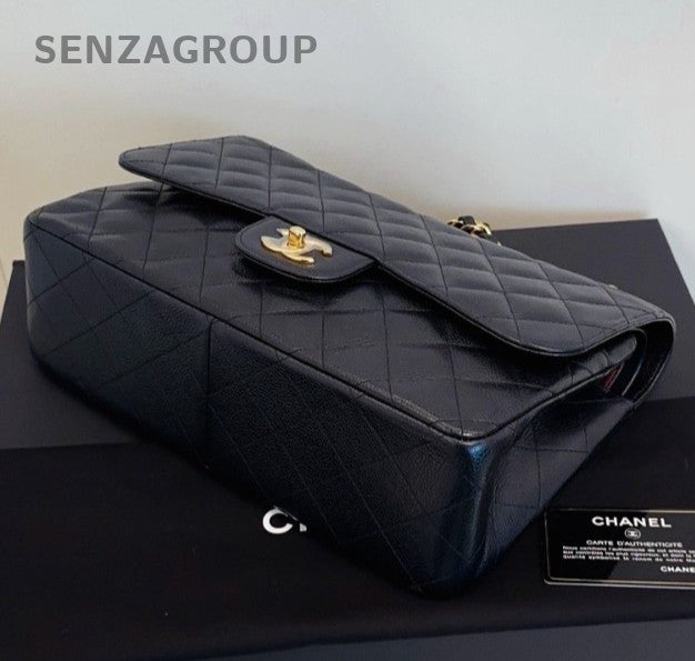 Chanel Classic Flap Jumbo Chain Shoulder Bag Black Gold Diamond Women Fashion