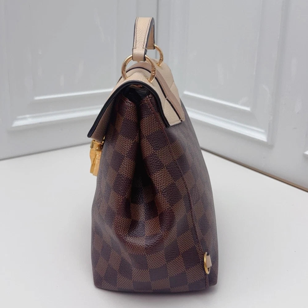 Louis Vuitton Clapton Damier Ebene Backpack Beige Brown Gold Women Classic