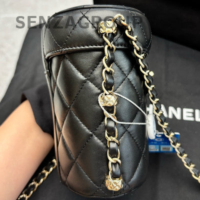 Chanel Black Gold Buckle Round Bucket Bag Chain Crossbody Classic Women