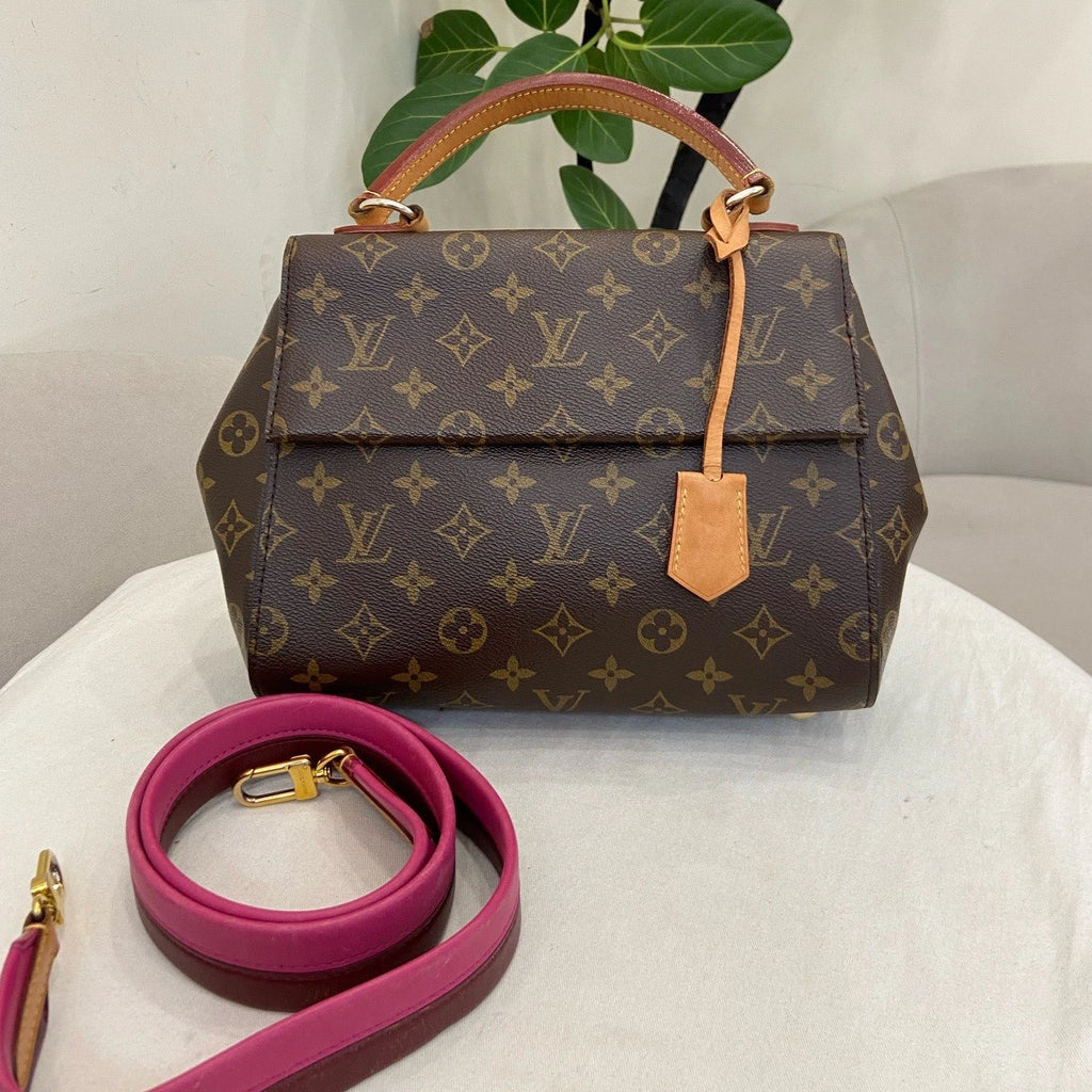 Louis Vuitton Cluny BB Monogram Top Handle Bag Crossbody Brown Gold Women