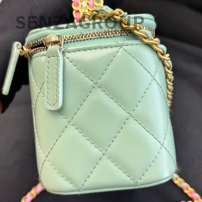 Chanel 23P Rainbow Letter Handle Long Box Green Gold Chain Crossbody Bag