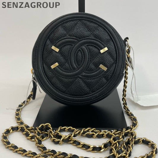 Chanel Black Caviar Leather Double C Round Bag Chain Shoulder Crossbody