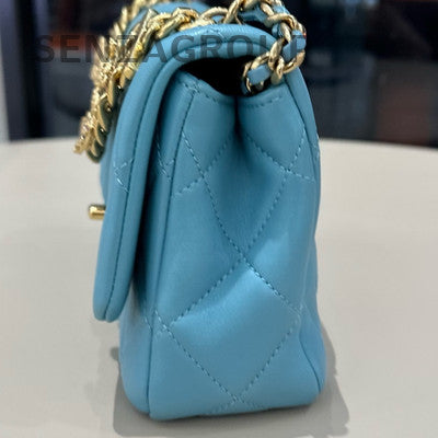Chanel 24C Blue Gold CC Crystal Chain Shoulder Bag - Fashion Women