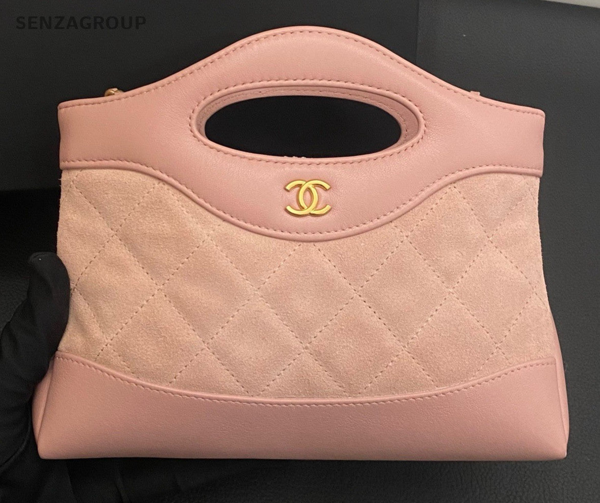 Chanel Suede Lambskin Nano Chain Shoulder Bag Crossbody Pink Gold Women Classic