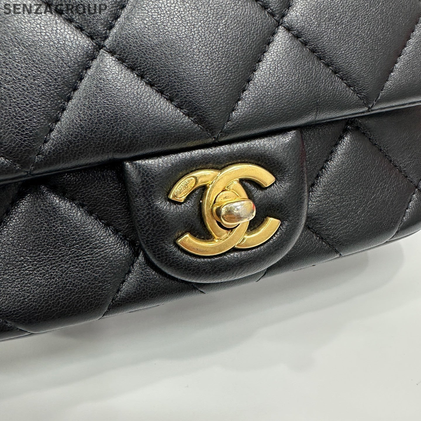 Chanel Classic Flap Double Pearl Chain Shoulder Crossbody Bag Black Gold