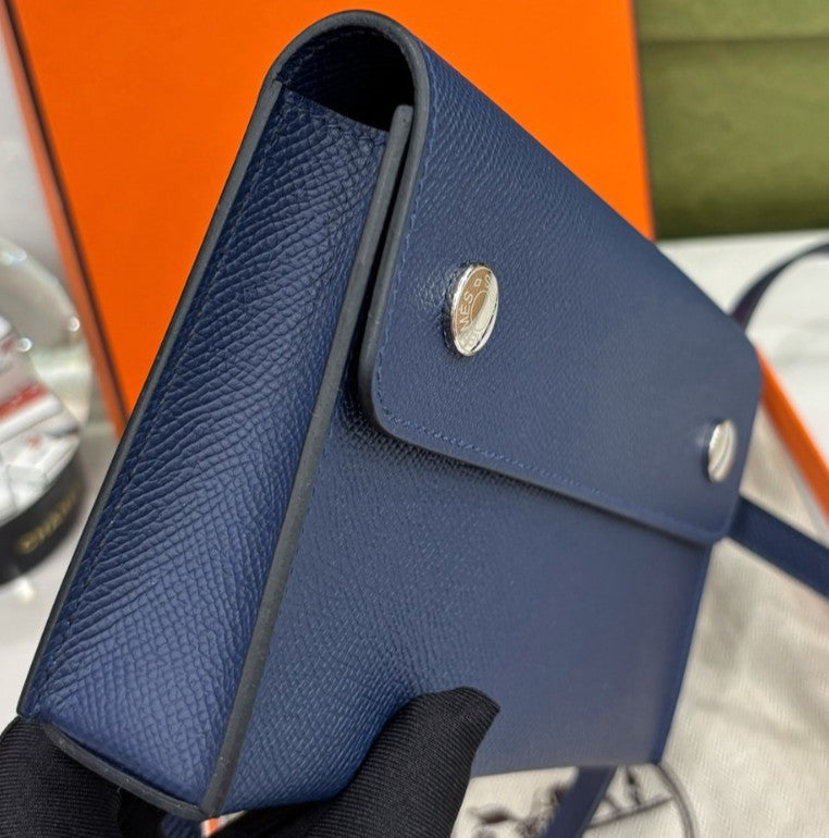 Hermes 7U Snap wallet Navy Blue Crossbody bag Epsom leather Almost Brand NEW