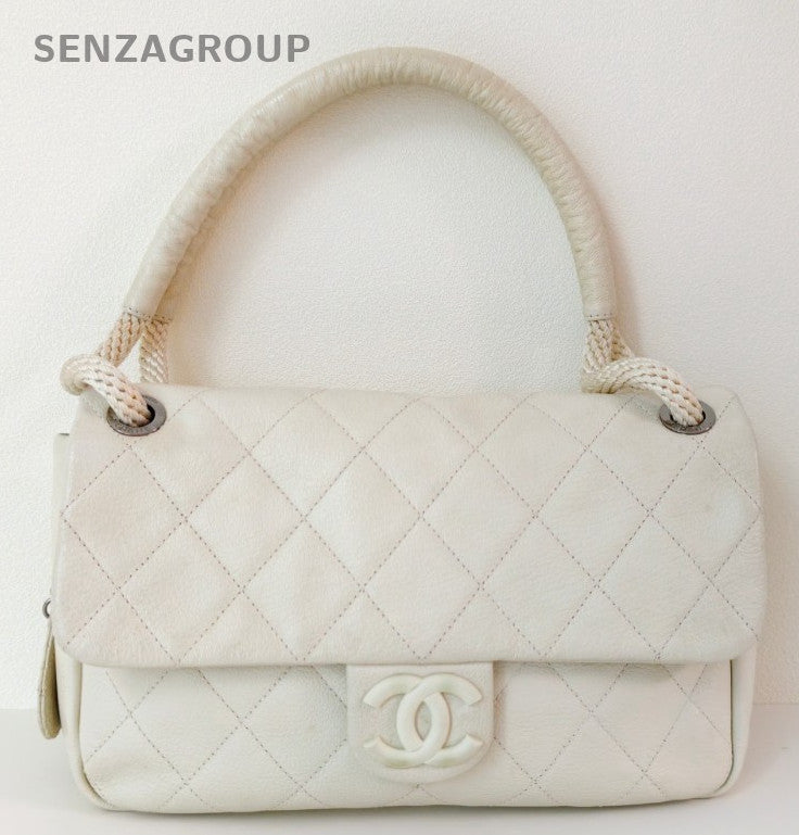 Chanel Classic Flap Hobo Shoulder Bag White Black Used Women Diamond