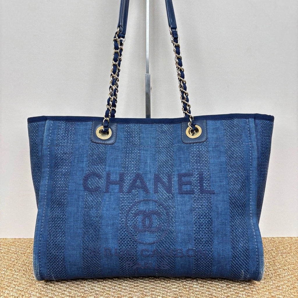 Chanel Beach Bag Chain Shoulder Bag Blue Silver Used Women Classic