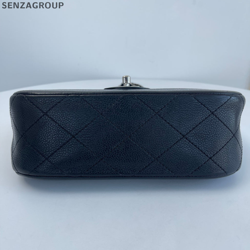 Chanel Calfskin Chain Shoulder Bag Crossbody Black Silver Women Classic