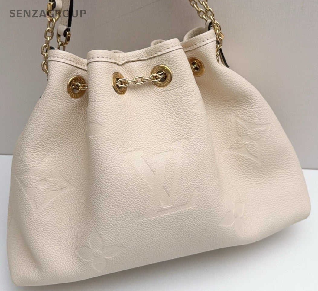 Louis Vuitton Calfskin Bucket Shoulder Bag Crossbody White Gold Women Classic