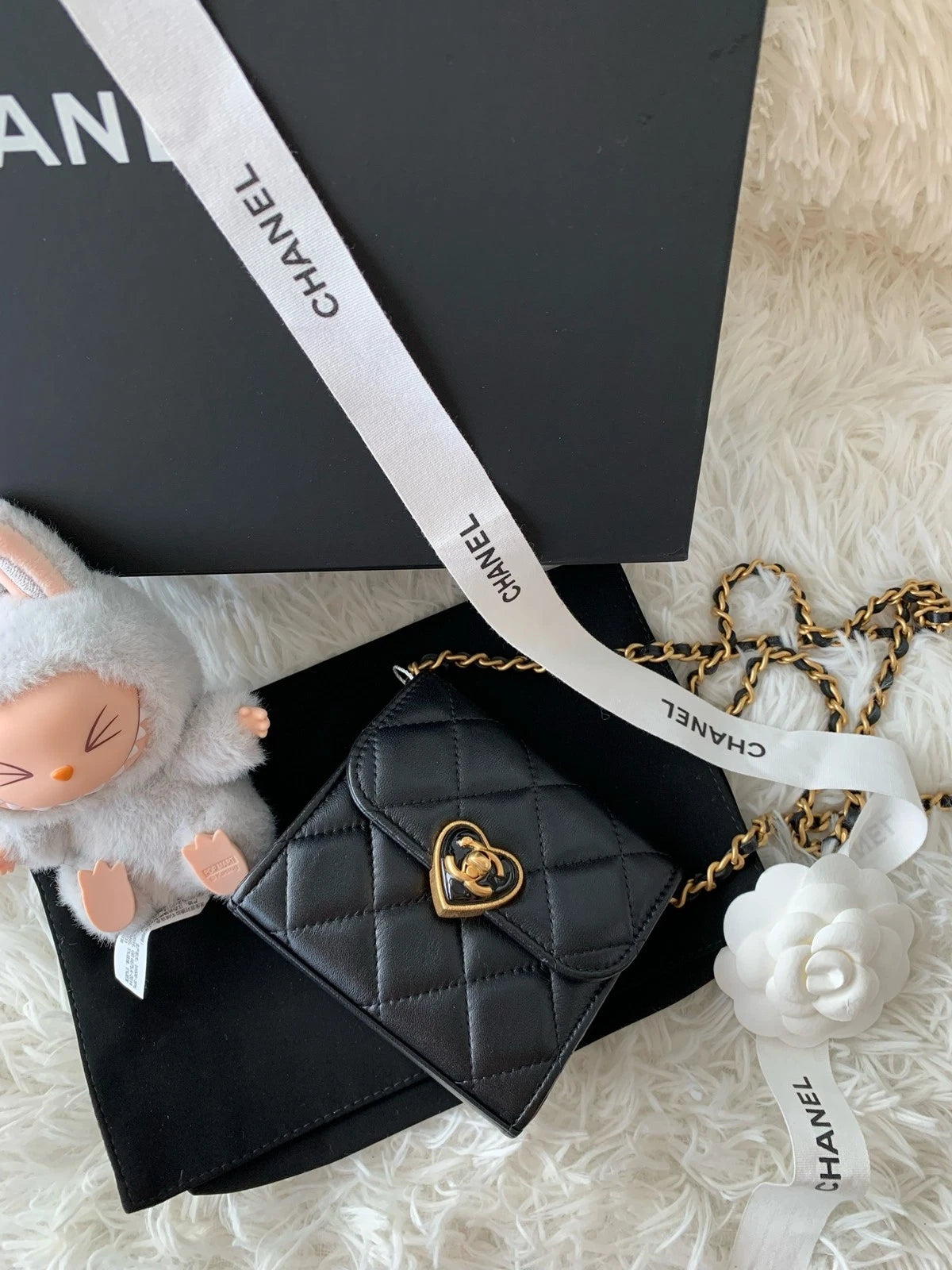 CHANEL Heart Enamel Buckle Chain Leather Mini Square Box Bag For Women