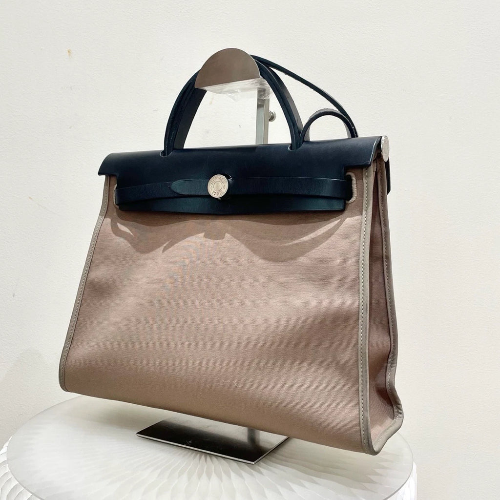 Hermes Herbag31 Top Handle Bag Crossbody Brown Silver Women Classic