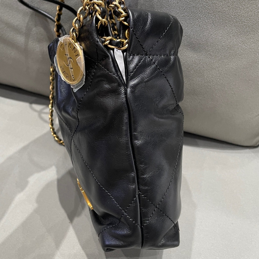 Chanel 22 Bag Mini Black Gold Quilted Chain Shoulder Bag Classic Fashion