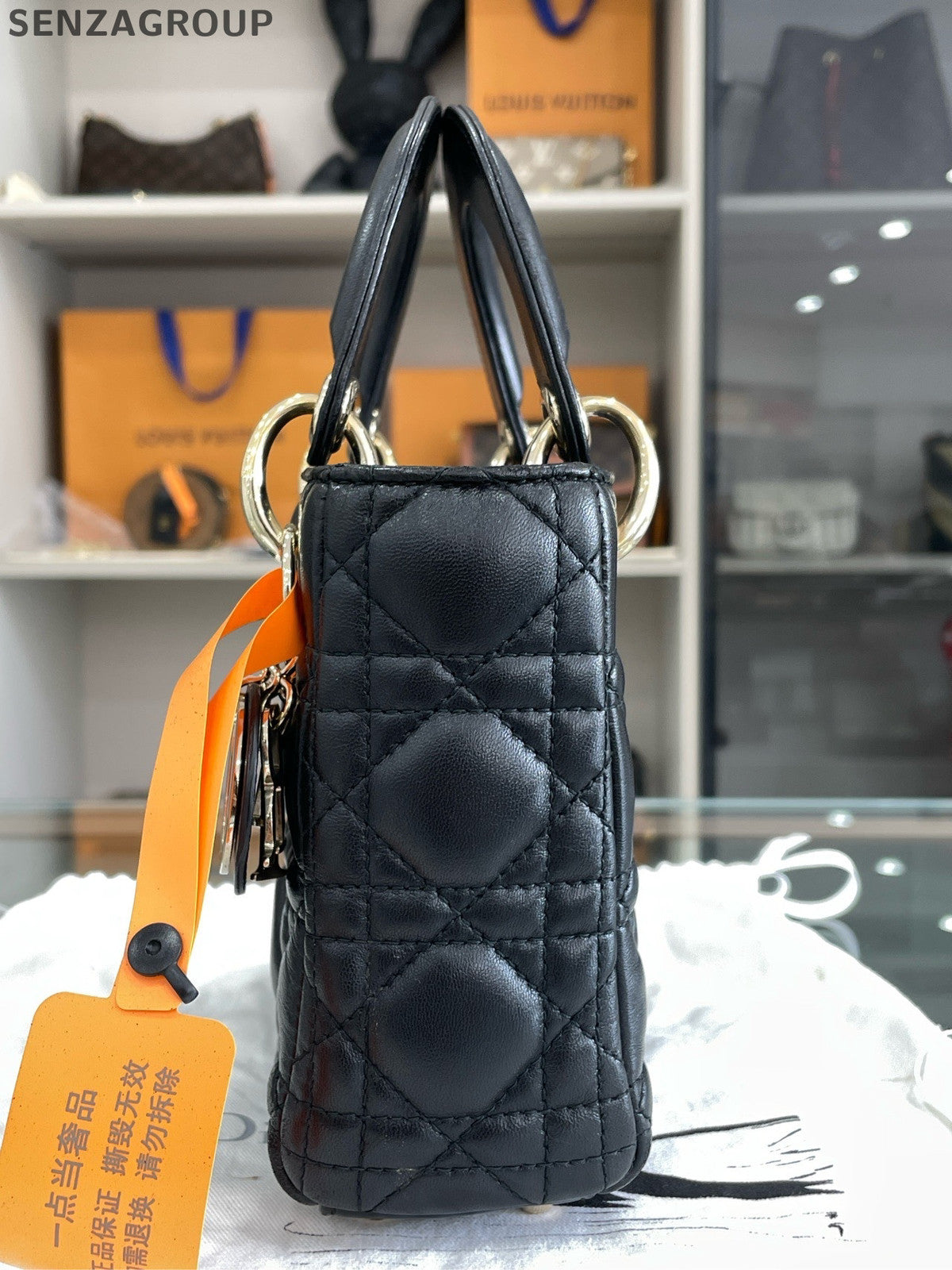 Dior Lady Dior Lambskin Cannage Black Gold Handbag Classic Women