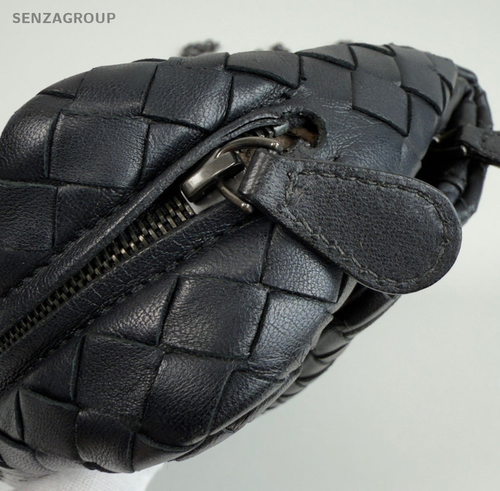 Bottega Veneta Lambskin Chain Shoulder Bag Black Used Women Classic