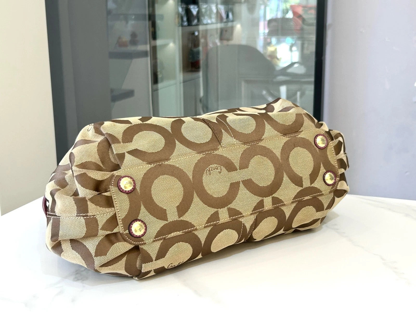 COACH Classic Print Purple Leather Cloud Shoulder Bag For Women