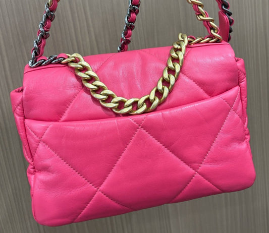 Chanel 19Bag PM Chain Shoulder Bag Crossbody Pink Gold Diamond Women Classic