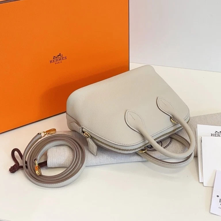 Hermes Bolide Mini Top Handle Crossbody White Silver Women Classic Fashion