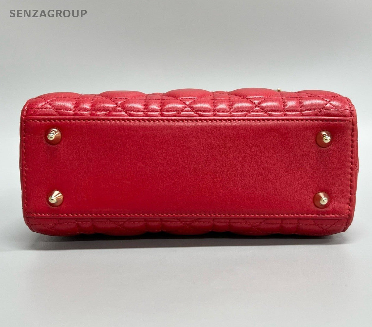 Christian Dior Lady Dior 2Way Crossbody Shoulder Bag Red Gold Women Classic