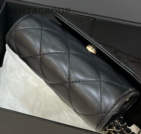 Chanel 22 Mini Calfskin Chain Shoulder Bag Crossbody Black Gold Women Classic