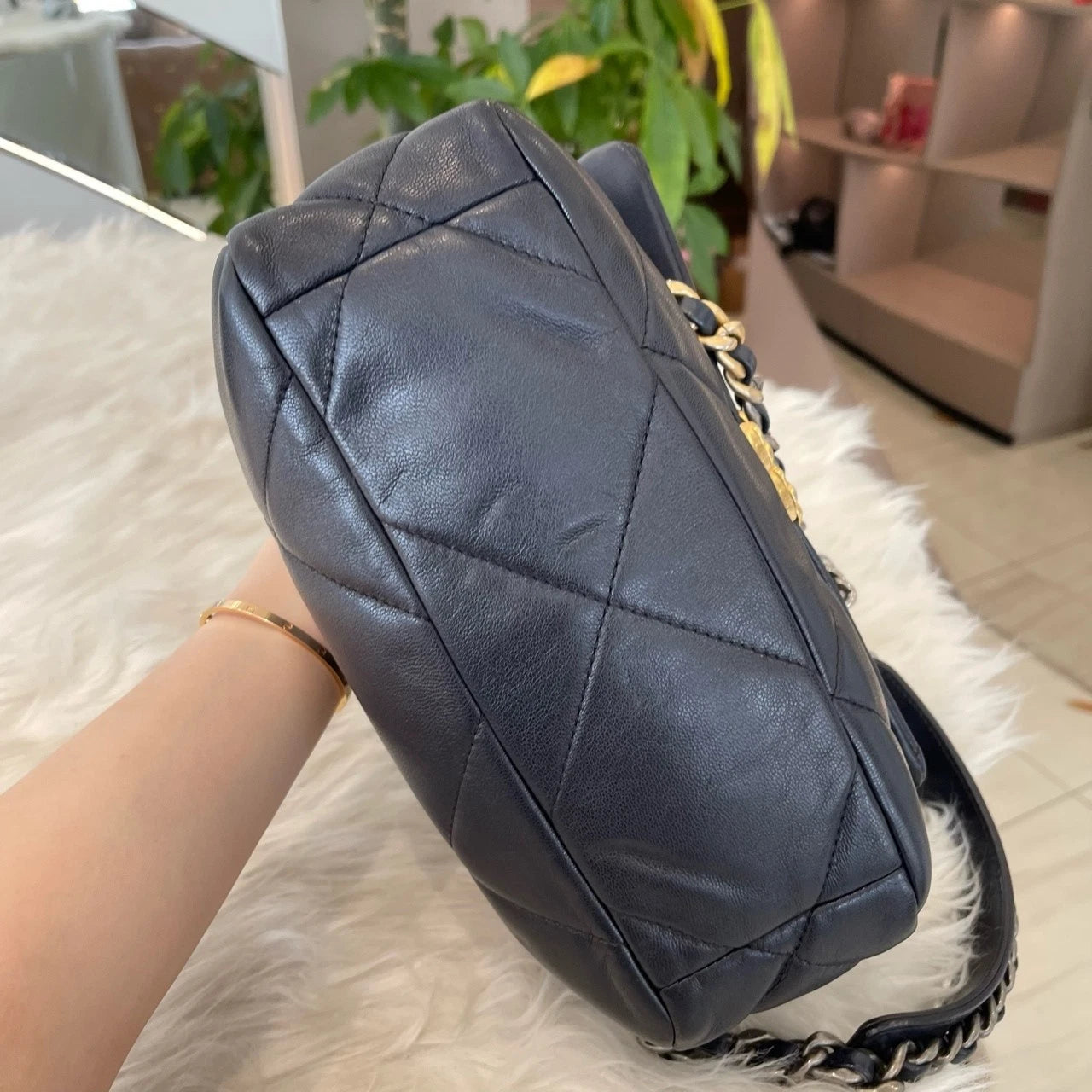 Chanel 19 Small Chain Shoulder Bag Black Gold Classic Women's