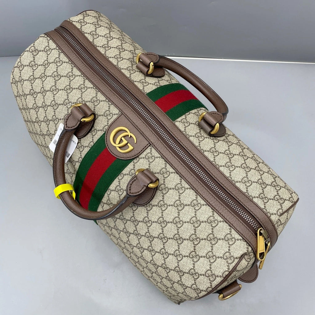Gucci Large Brown Canvas Boston Top Handle Bag For Women