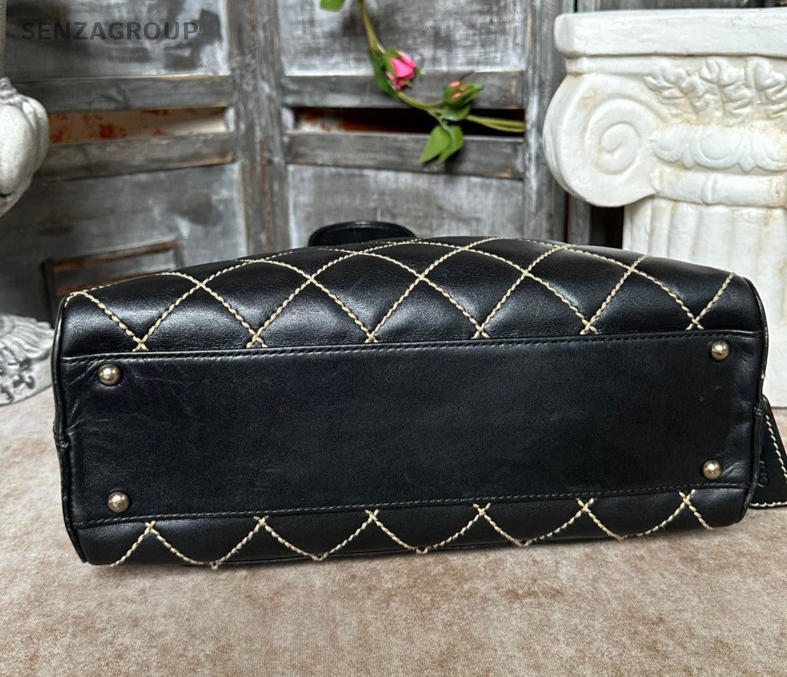 Chanel Bolide Diamond Top Handle Bag Black Silver Used Women Classic Vintage