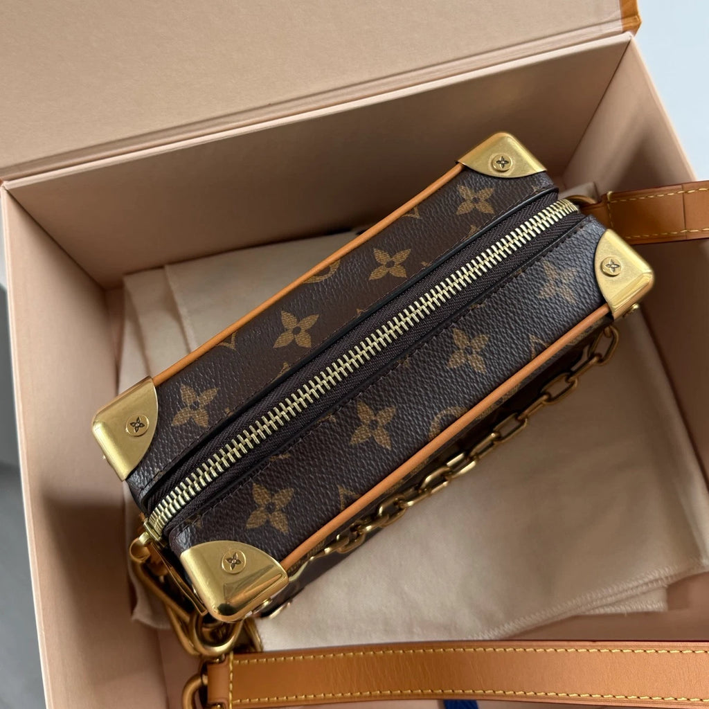 Louis Vuitton Soft Trunk Monogram Canvas Shoulder Bag Crossbody Gold Hardware